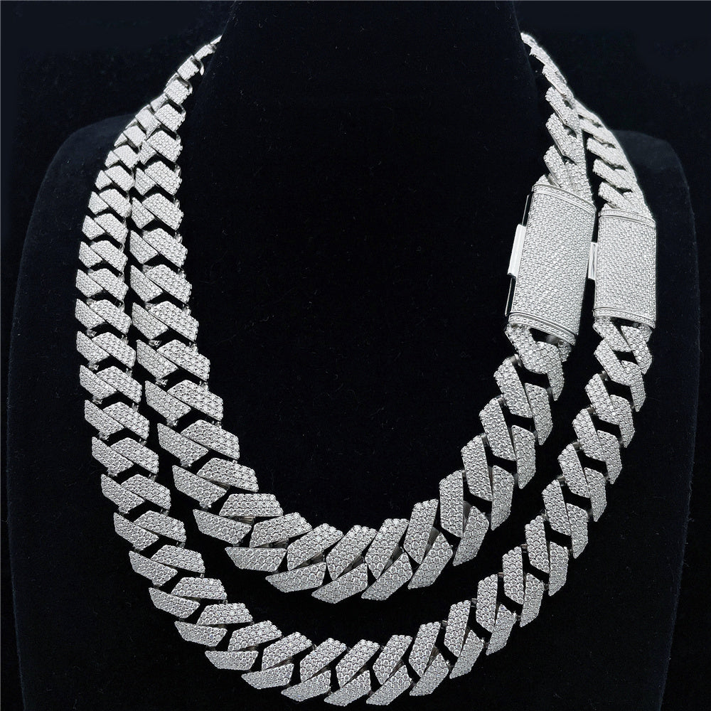 S925 Silver VVS Moissanite Diamond 18mm Iced Cuban Link Chain Hip Hop Jewelry