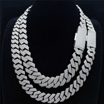 S925 silver Cuban link chain iced with VVS moissanite diamonds in an 18mm Frostforged Aegis design