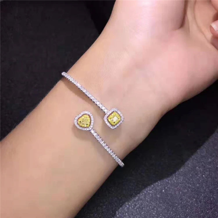 18k Gold Natural Yellow Diamond Charm Bangle Bracelet