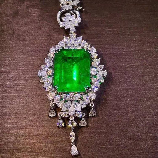 18k Gold South Africa Real Diamond Colombia 13.8ct Natural Vivid Green Octagonal Emerald Pendant Necklace for Women