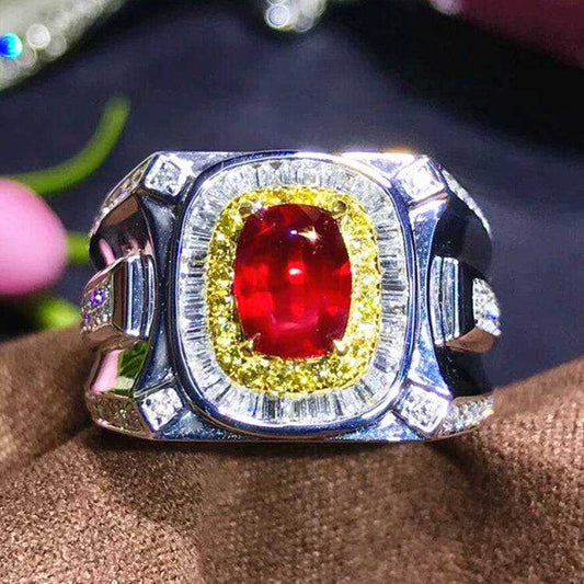 SGARIT Luxury Wedding Engagement Ring Men Jewelry 18k Gold 1.54ct Pigeon Brood Unheated Natural Ruby Ring - The Sparkling Squirrels & Co. 