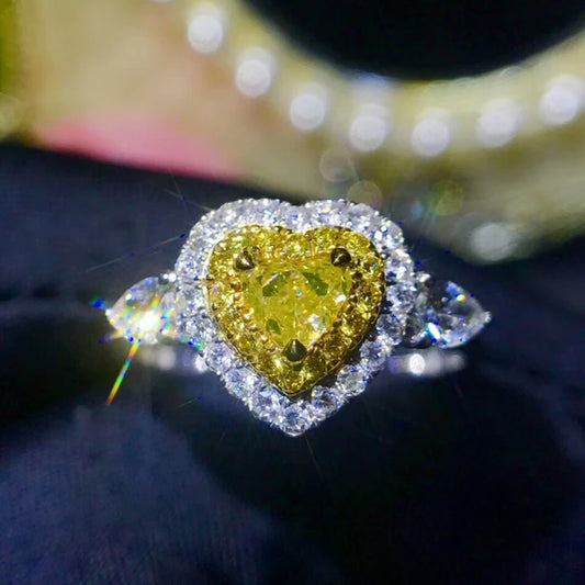 18k Gold VS 0.35ct Natural Yellow Diamond Ring Jewelry