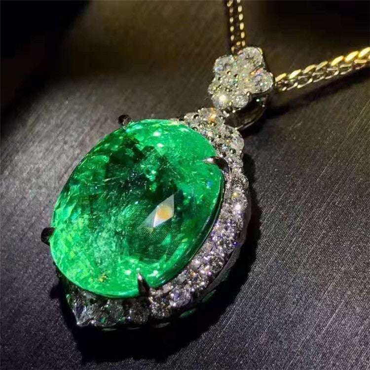 Saudi Arabia 18k Gold Gem Jewelry With Diamond 28.35ct Paraiba Natural Neon Green Tourmaline Necklace Pendant