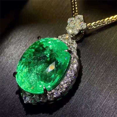 Saudi Arabia 18k Gold Gem Jewelry With Diamond 28.35ct Paraiba Natural Neon Green Tourmaline Necklace Pendant - The Sparkling Squirrels & Co. 