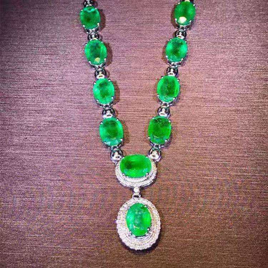 Saudi Arabia Luxury Jewelry 18k White Gold South Africa Real Diamond 15ct Natural Green Emerald Big Gemstone Pendant Necklace - The Sparkling Squirrels & Co. 