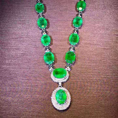 Saudi Arabia Luxury Jewelry 18k White Gold South Africa Real Diamond 15ct Natural Green Emerald Big Gemstone Pendant Necklace - The Sparkling Squirrels & Co. 