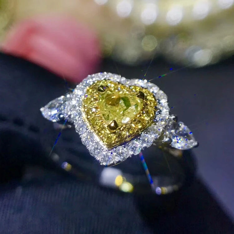 18k Gold VS 0.35ct Natural Yellow Diamond Ring Jewelry