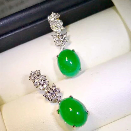 18k Gold South Africa Real Diamond Natural Emerald Drop Earrings for Women Gemstone Top Quality Emerald Jewelry