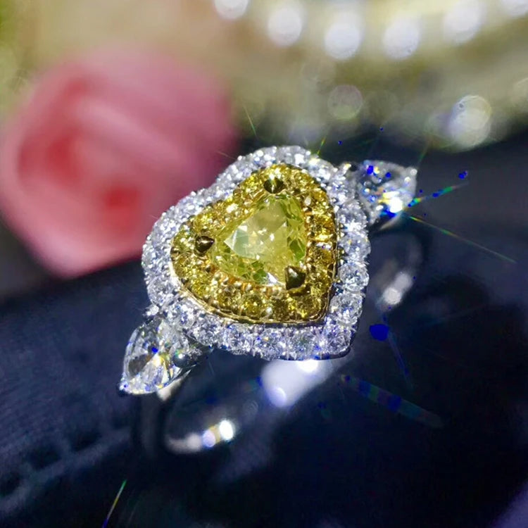 18k Gold VS 0.35ct Natural Yellow Diamond Ring Jewelry