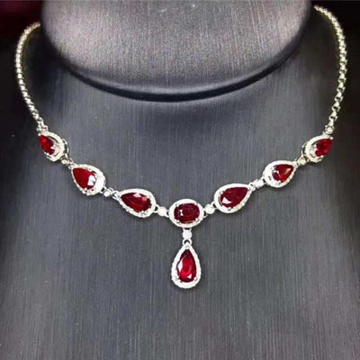 Luxury 3.5ct natural unheated ruby gemstone gold necklace with teardrop charms for women wedding jewelry