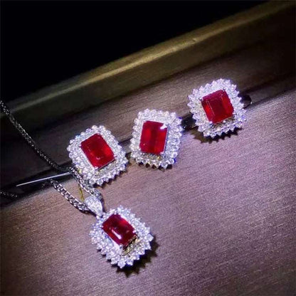 18k Gold Pigeon Blood Ruby Bridal Set from the Crimson Legacy of Elysia.