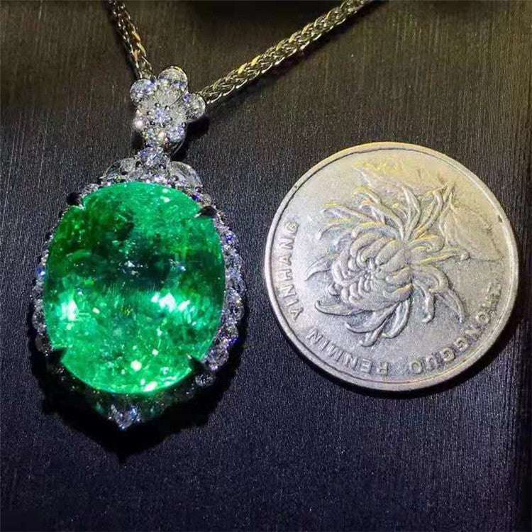 Saudi Arabia 18k Gold Gem Jewelry With Diamond 28.35ct Paraiba Natural Neon Green Tourmaline Necklace Pendant