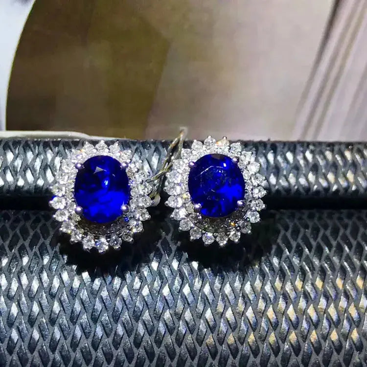SGARIT Precious Luxury Jewelry Set Natural Gemstone Blue Sapphire Ring Earring Pendant Necklace 18k Gold Jewelry Set The Sparkling Squirrels