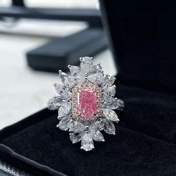 Naturlig rosa diamant GIA-sertifisert 18K ekte gull kvinner luksusringer