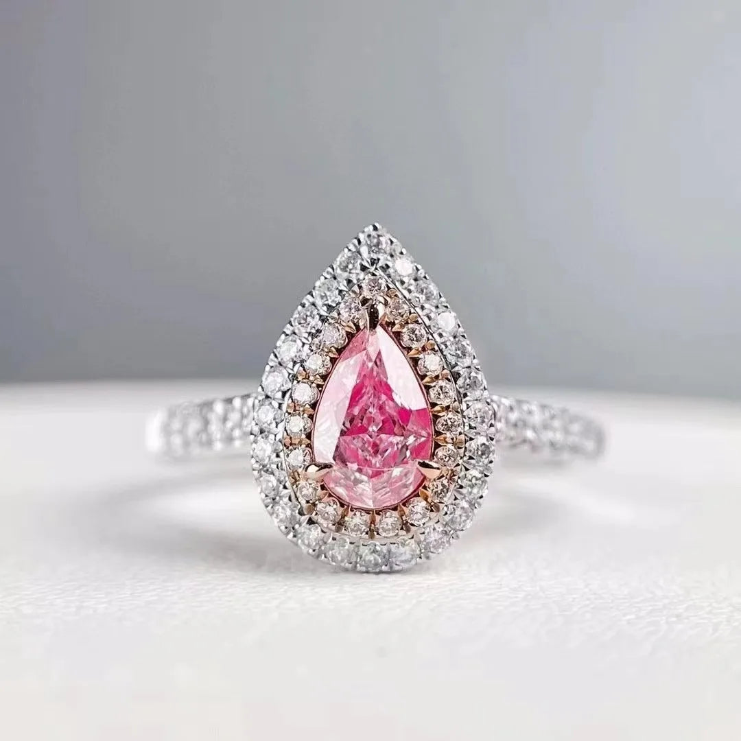 SGARIT Trendy smykker Dobbelt Halo Ægte diamantring Smykkeproducent 18K hvidguld Pæreskårne Nautral Pink Diamantring