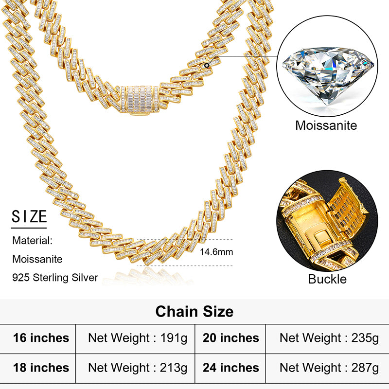 שרשרת בגט כסף סטרלינג יהלום Moissanite Cuban Link