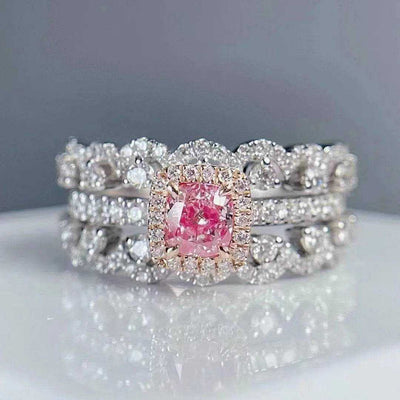 SGARIT GIA Certified Cushion Diamond 18k Gold SI1 0.51CT Natural Light Pinkish Brown Diamond Stackable Ring Sets Jewellery Ring - The Sparkling Squirrels & Co. 