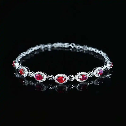 SGARIT 18K White Gold Vintage Ruby & Diamond Bracelet – 2.45CT (GRC Certified)