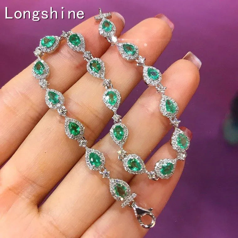 18K Gold Luxury Emerald Hand Chain Natural Diamond 18K Gold rannekoru