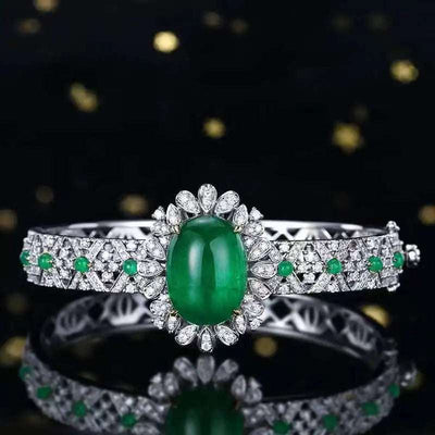 SGRIT Fine Jewelry Zambia Natural Vivid Green Emerald 13.86ct Stone Bangles for Women 18k White Gold Bracelet Luxury Jewellery - The Sparkling Squirrels & Co. 