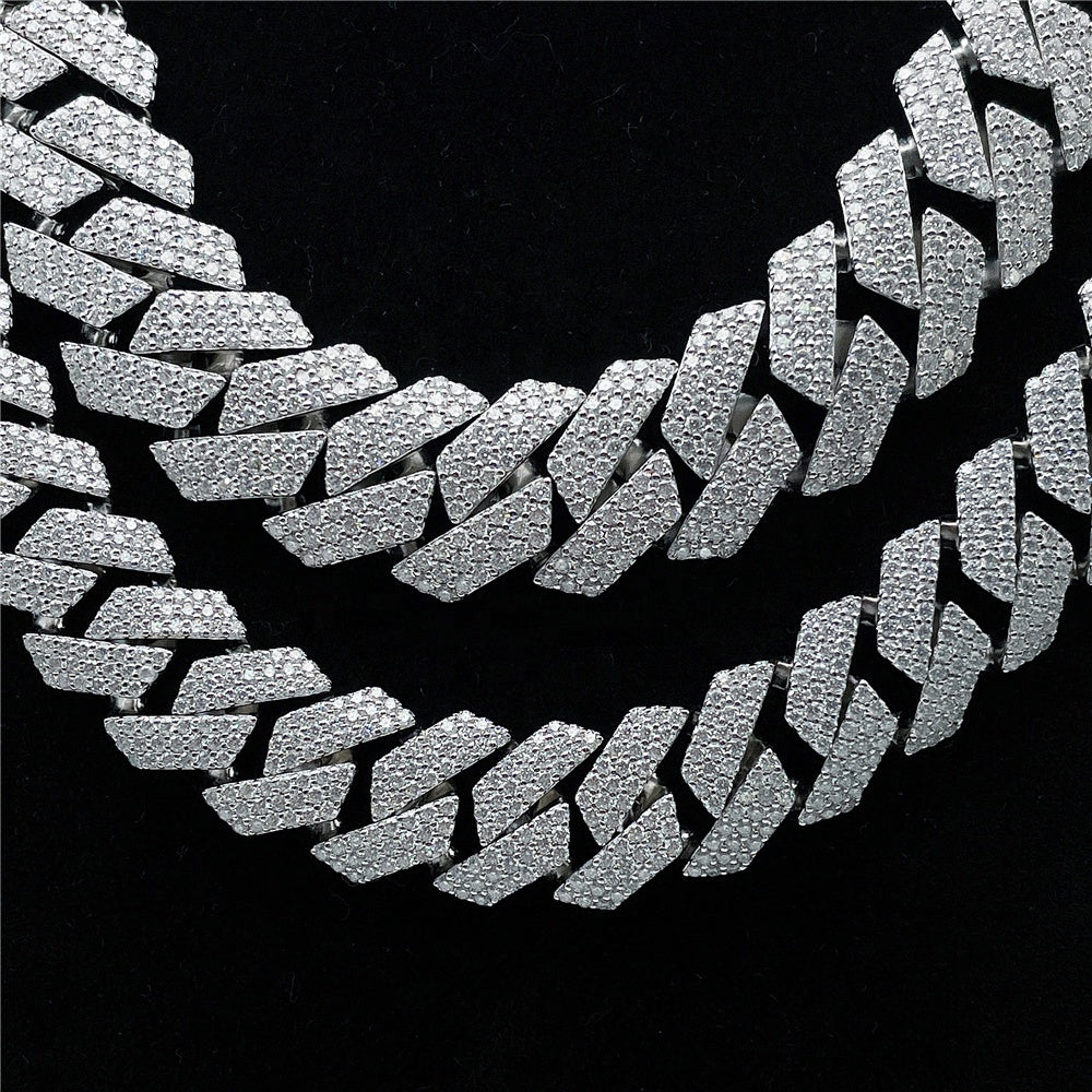 S925 Silber VVS Moissanit Diamant 18mm Iced Cuban Link Kette Hip Hop Schmuck