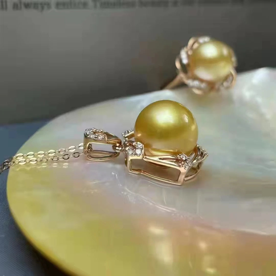 Ear Stud  Philippine Natural Gold Pearl 10-11mm Ring Diamond Set