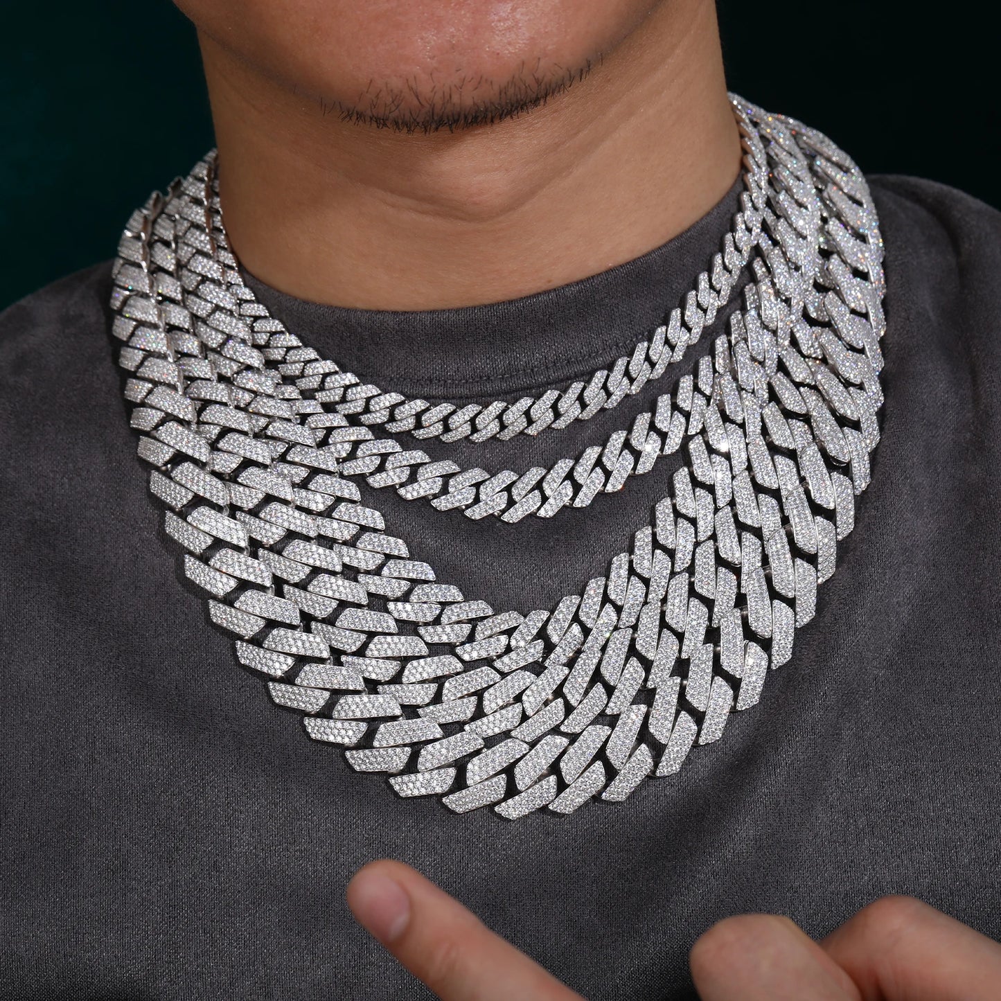 925 Sterling Sølv VVS Moissanite Cuban Link Chain Iced Halskjede Hip Hop Herre