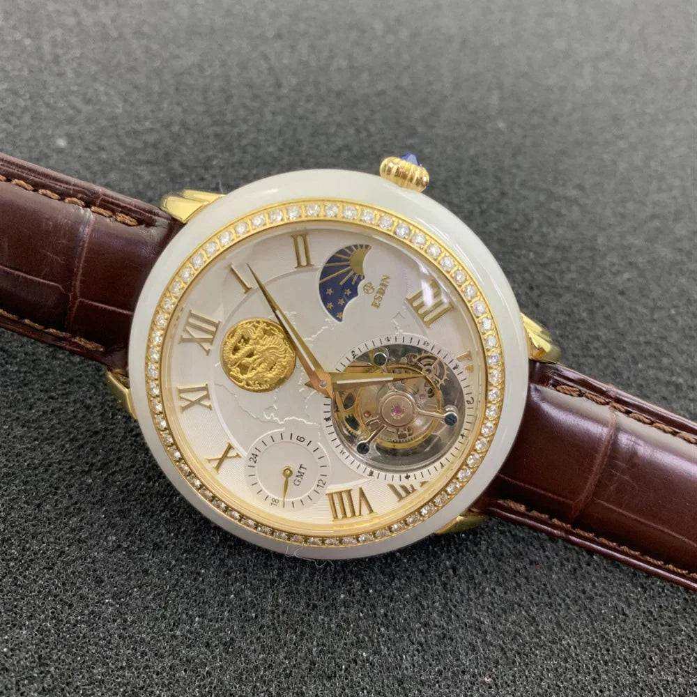 Luxury Diamond Jade Sports Stainless Steel Waterproof Skeleton Mechanical Automatic Watch - The Sparkling Squirrels & Co. 