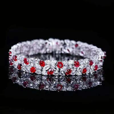 SGARIT Trendy Jewelry Gemstone Bracelet 18K White Gold 7.7CT Natural Ruby Bangle With White Sapphire Ruby Stone Bangle Bracelet - The Sparkling Squirrels & Co. 