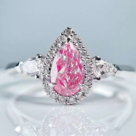 SGARIT Personalizza Gioielli Pregiati Anello in Oro 18k con Diamante Rosa Naturale Fancy da 0,55 ct Taglio a Pera VS Gioielli con Pietre Preziose Naturali Anello da Donna