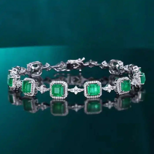 SGARIT Fine Jewelry Bracciale in oro bianco 18 carati con smeraldo naturale da 6,9 carati e diamante Bracciale in oro massiccio con smeraldo verde certificato GRC