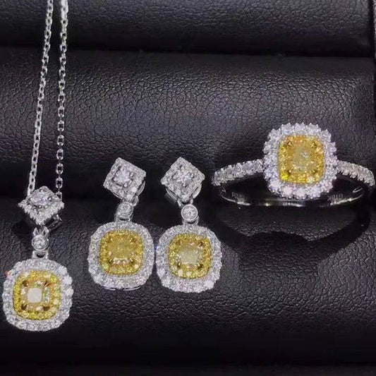 SGARIT Wedding Engagement Trendy Luxury New Style 0.4+0.21+0.22ct VS Natural Yellow Diamond 18k Gold Jewelry Set for Women