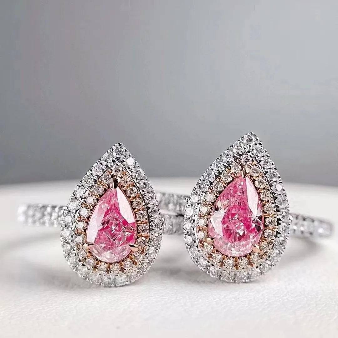 SGARIT Trendy Jewelry Double Halo Real Diamond Ring Jewellery Manufacturer 18K White Gold Pear Cut Nautral Pink Diamond Ring