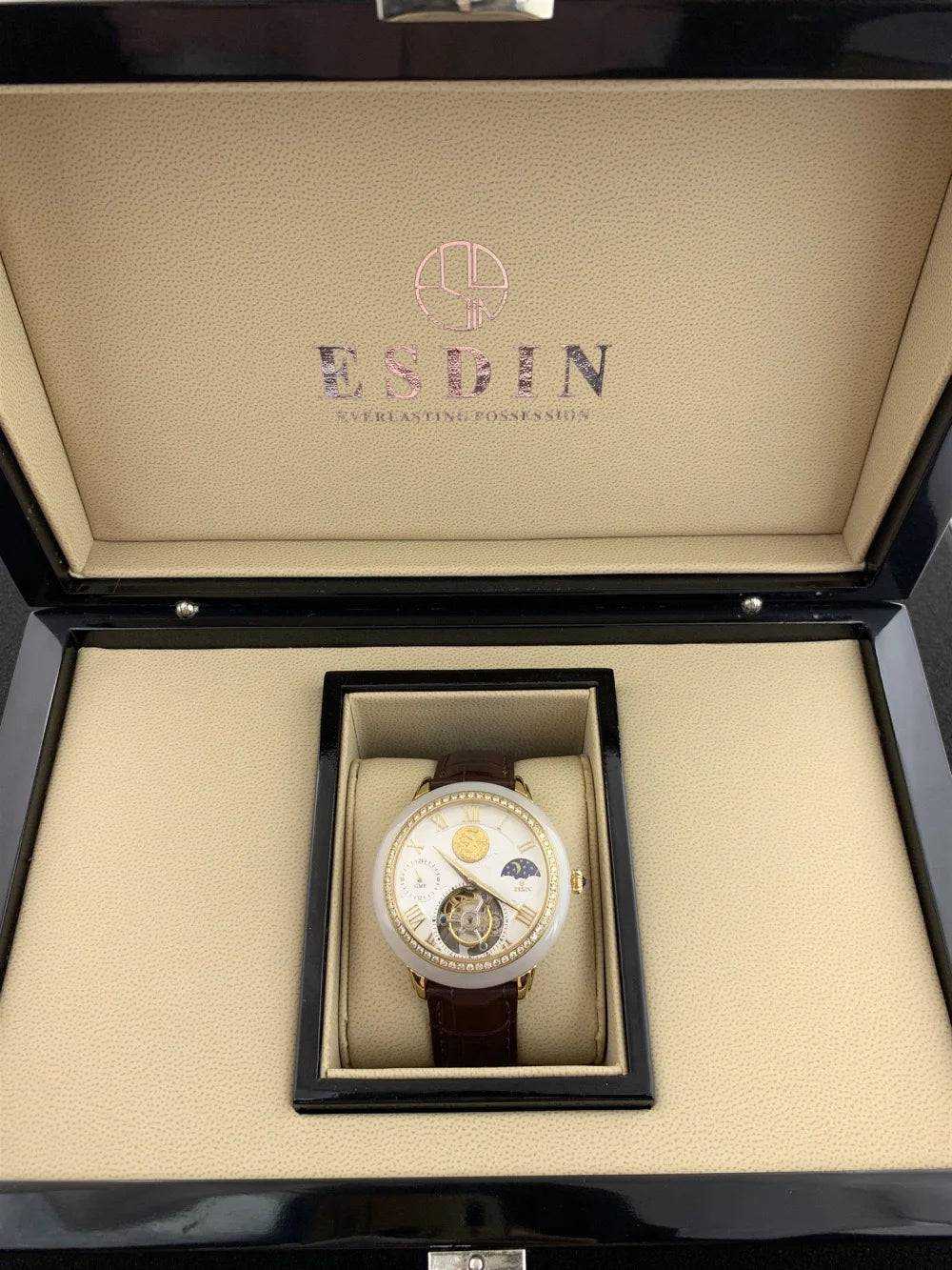 Luxury Diamond Jade Sports Stainless Steel Waterproof Skeleton Mechanical Automatic Watch - The Sparkling Squirrels & Co. 