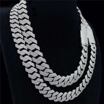 S925 silver Cuban link chain iced with VVS moissanite diamonds in double row design