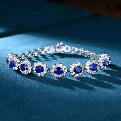 SGARIT Wholesale Jewelry 18K White Gold 3.85CT Total Sri Lanka Natural Blue Sapphire Bracelet With Diamond Sapphire Bracelet - The Sparkling Squirrels & Co. 