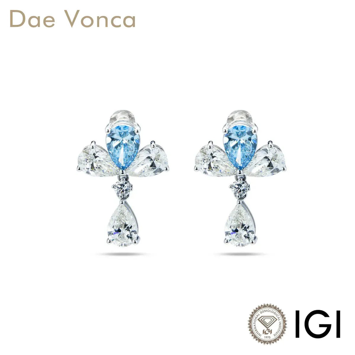 Fancy Vivid Blue Pear Shape Lab Grown Diamond Drop Earrings White Diamond Accents In PT950/14K/18K White Gold