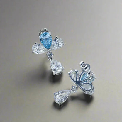 Fancy Vivid Blue Pear Shape Lab Grown Diamond Drop Earrings White Diamond Accents In PT950/14K/18K White Gold