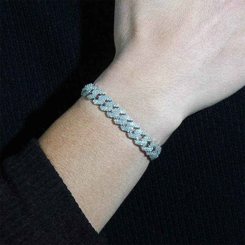 Diamond hair cross-border new hot-selling 10mm European and American copper inlaid zircon hip-hop rhombus Cuban bracelet necklac