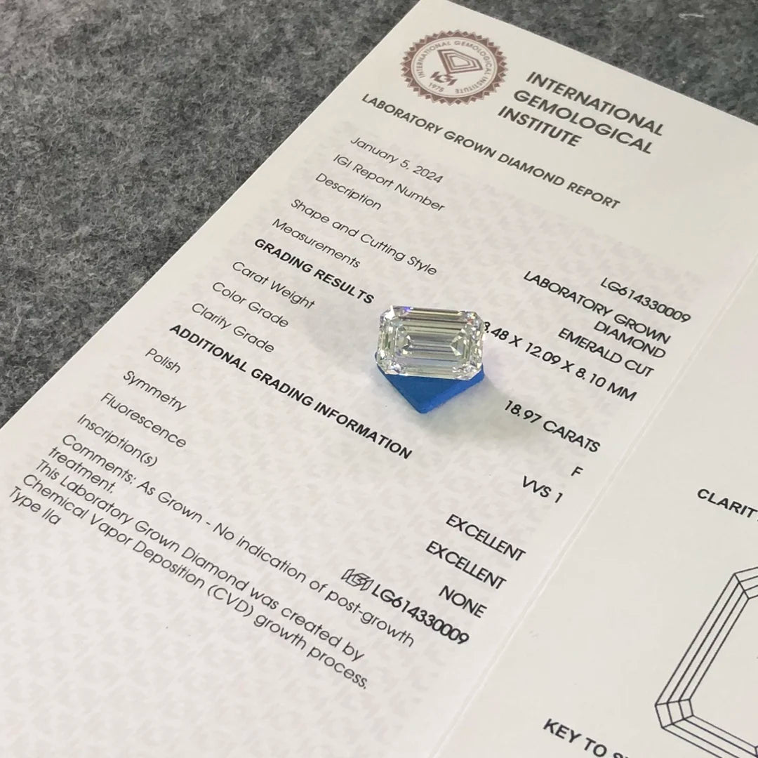 Messi Jewelry F VVS1 18.97CT CVD lab grown diamond IGI certificate - The Sparkling Squirrels & Co. 