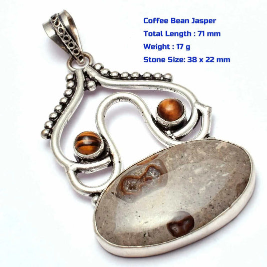 Dawnstone Amulet of Eärendil pendant with coffee bean jasper stone in artisan silver setting, 71mm length.