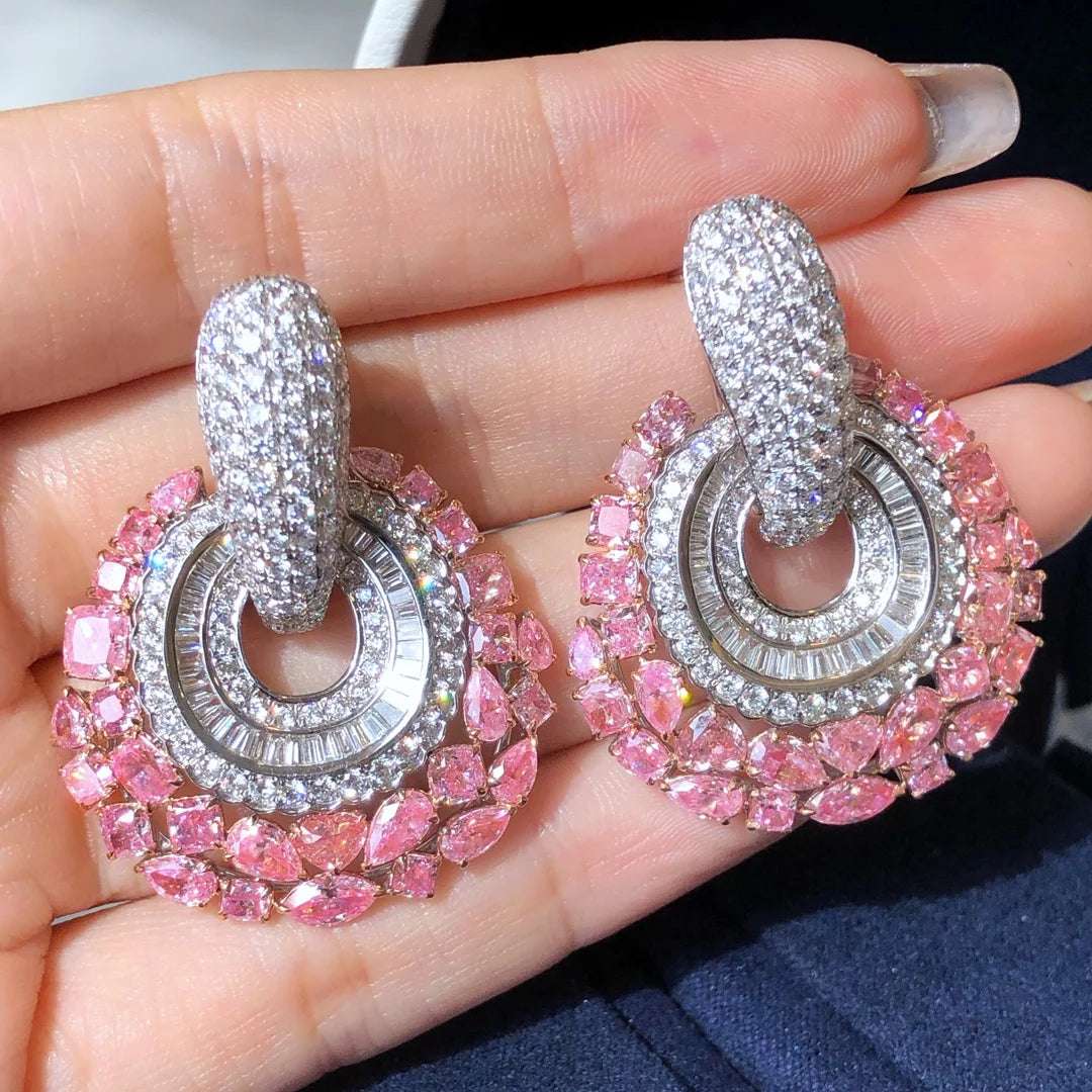 MQ2023 Pink Diamonds 8.815ct Solid 18K White Gold Nature Pink Diamonds Female's Dangle Earrings for Women Fine Earrings