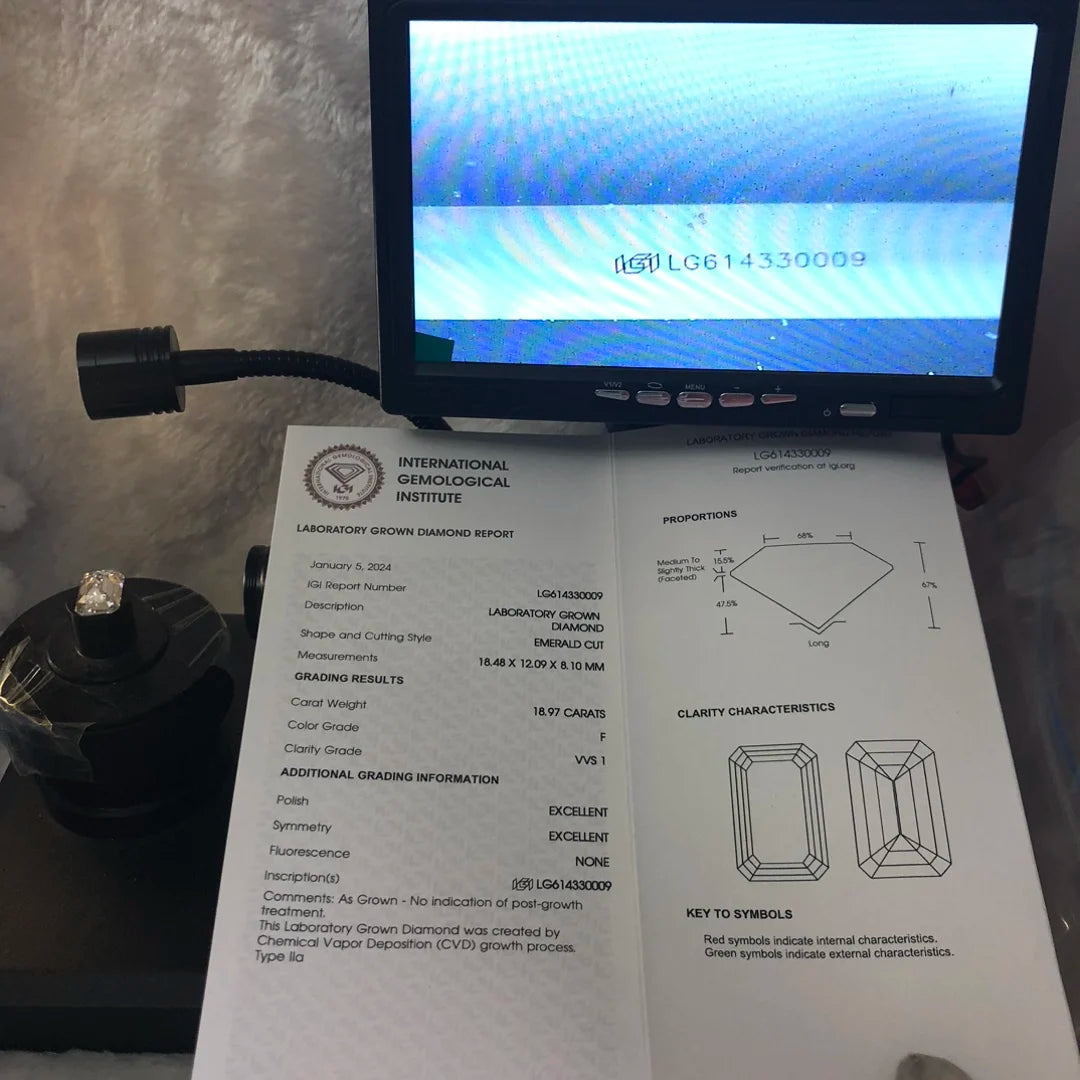 Messi Jewelry F VVS1 18.97CT CVD lab grown diamond IGI certificate - The Sparkling Squirrels & Co. 