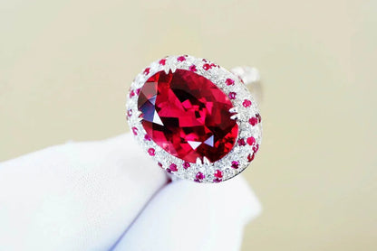 JHY25 Red Tourmaline About 7.7ct Pure 18K Gold Jewel Natural Pink Tourmaline Gemstones Diamonds Female Rings for Women Fine Ring - The Sparkling Squirrels & Co. 