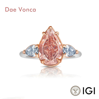 Pink pear diamond three stone ring with 2.0CT pink lab-grown diamond and white gold band