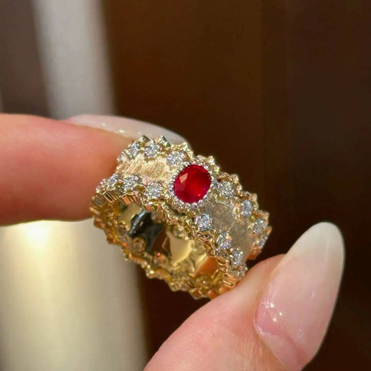 YL25 Ruby Rings Natural about 0.54ct Red Ruby Gemstones Pure 18K Gold Jewelry For Women Diamonds Rings