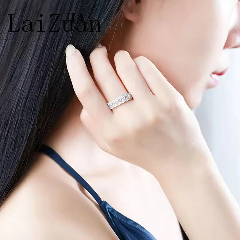 LaiZuan Solid 18k White Gold Rose Cut Natural Diamonds Ring Women Custom Diamond Band Women Luxurious Jewelry Trendy Design