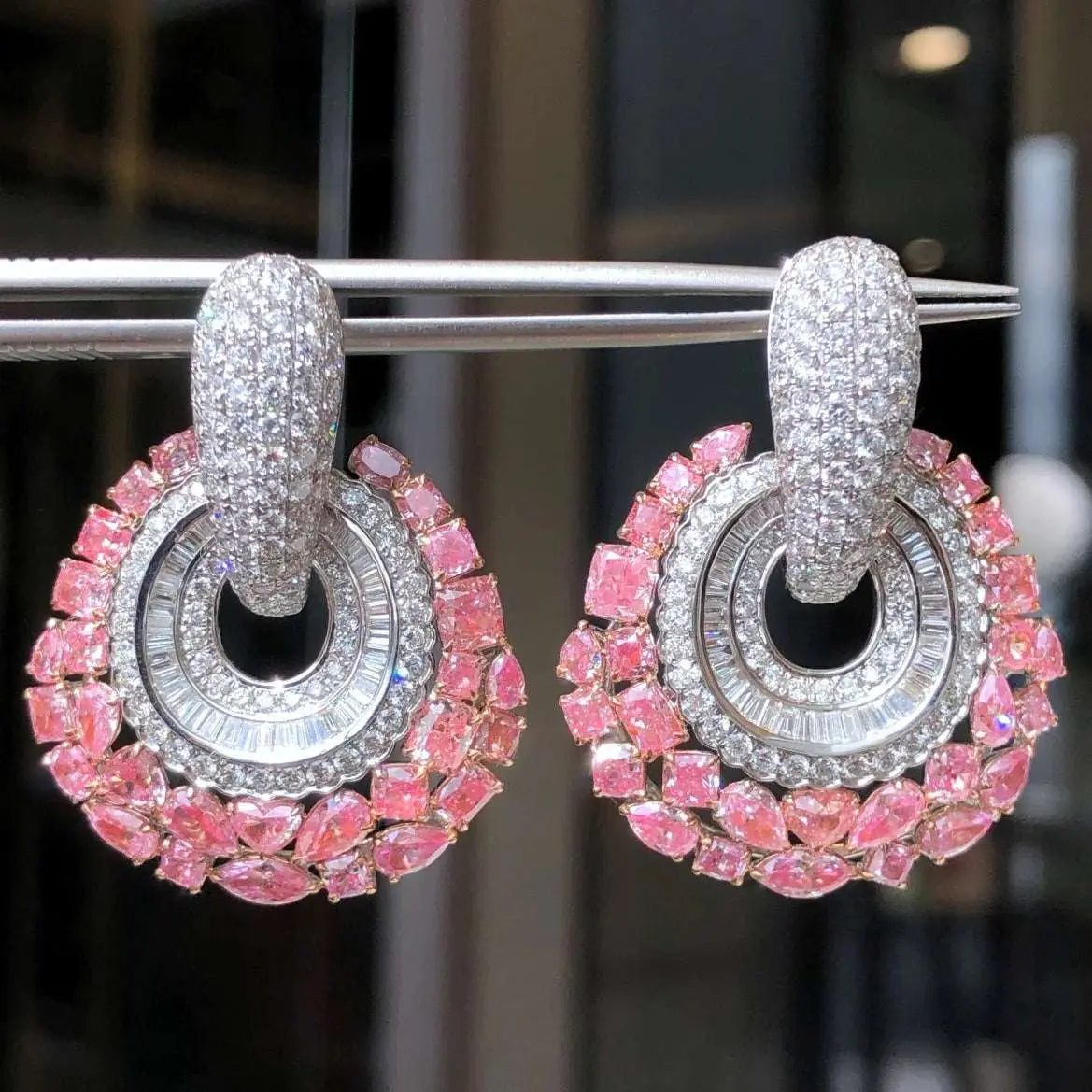 MQ2023 Pink Diamonds 8.815ct Solid 18K White Gold Nature Pink Diamonds Female's Dangle Earrings for Women Fine Earrings