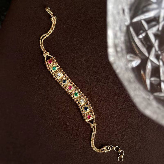 Aazuo Original Design 18K Yellow Gold Natrual Sapphire Real Diamonds Line Bracelet for Woman Upscale Trendy Engagement Party