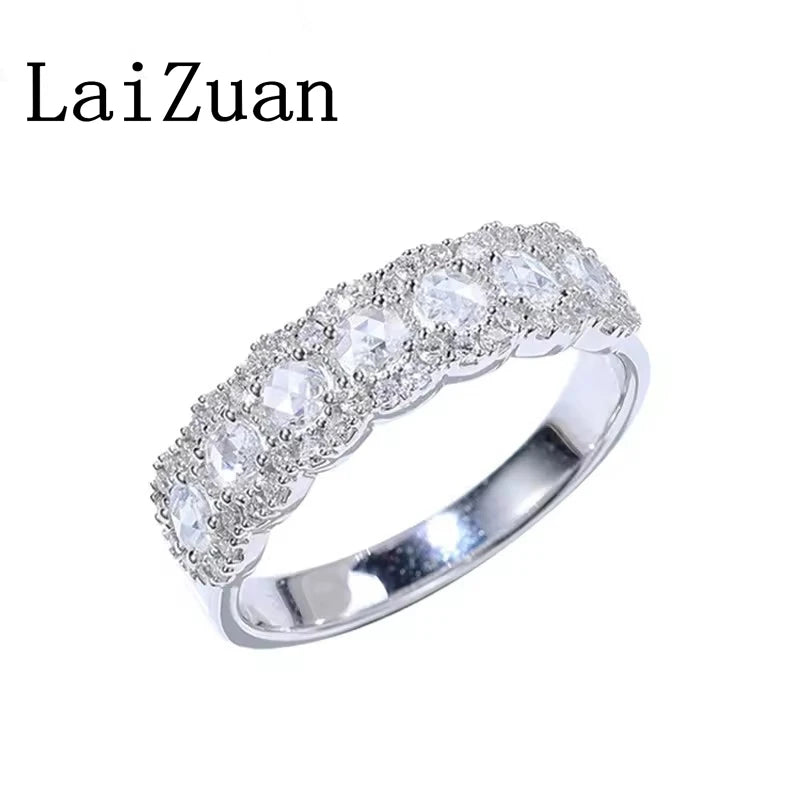 LaiZuan Solid 18k White Gold Rose Cut Natural Diamonds Ring Women Custom Diamond Band Women Luxurious Jewelry Trendy Design